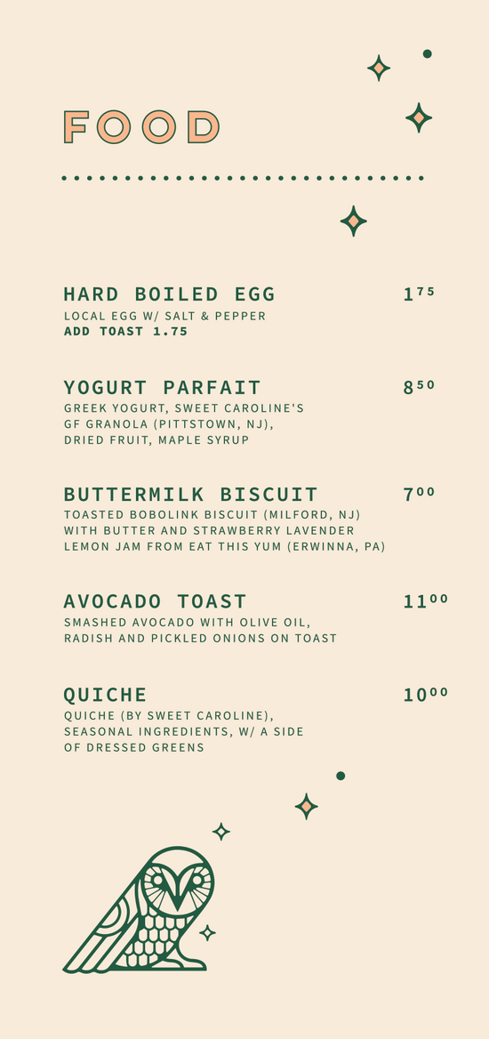 Menu Luminary Coffee